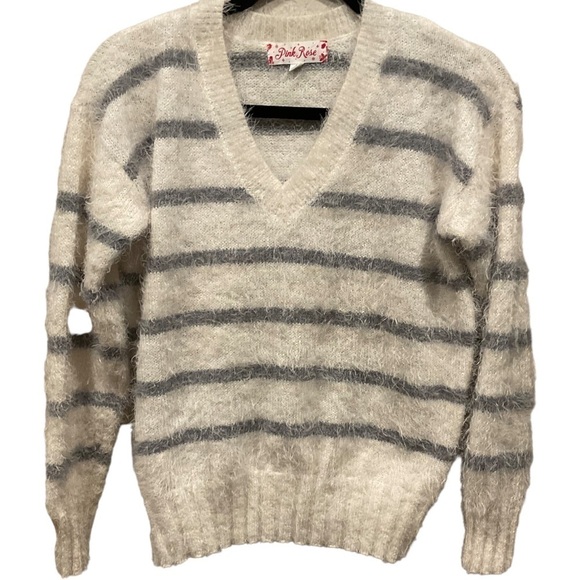 PINK ROSE EYELASH PULLOVER V NECK SWEATER SIZE S - Picture 1 of 8